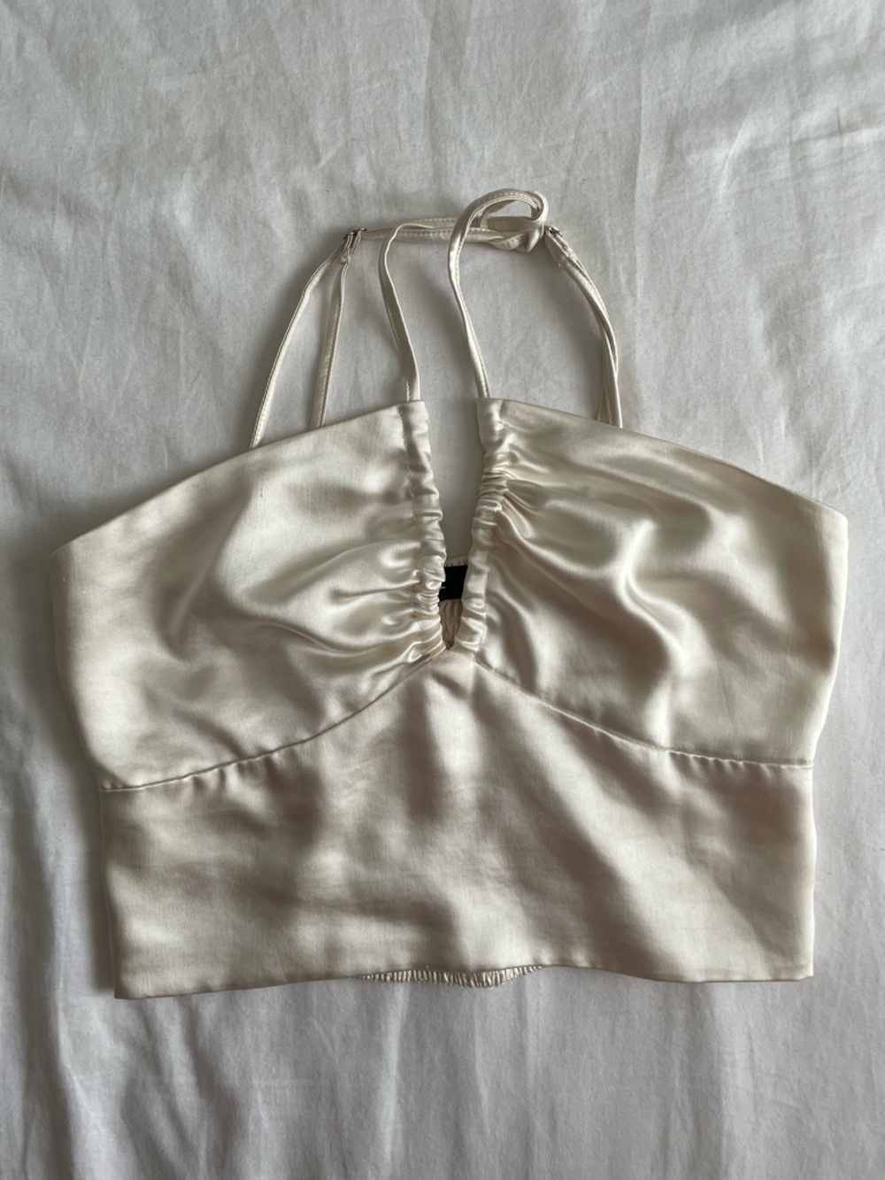 Lulu's Ivory Satin Smocked Crop Top